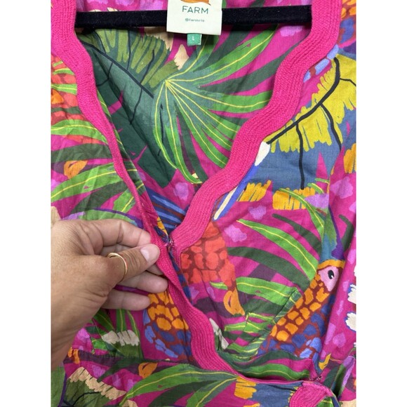 (T7) FARM RIO Wrap dress with painted toucan print. Long dress, tiered , size L - Picture 11 of 15